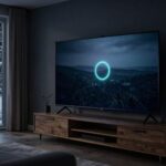 IPTV buffering in a Canadian living room: a paused stream showing a loading ring
