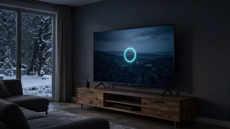 IPTV buffering in a Canadian living room: a paused stream showing a loading ring